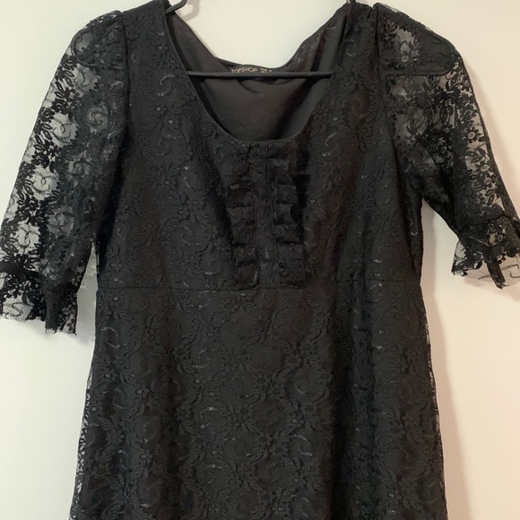 Topshop Short Sleeve Lace Fit Flare Dress - Picture 3 of 8